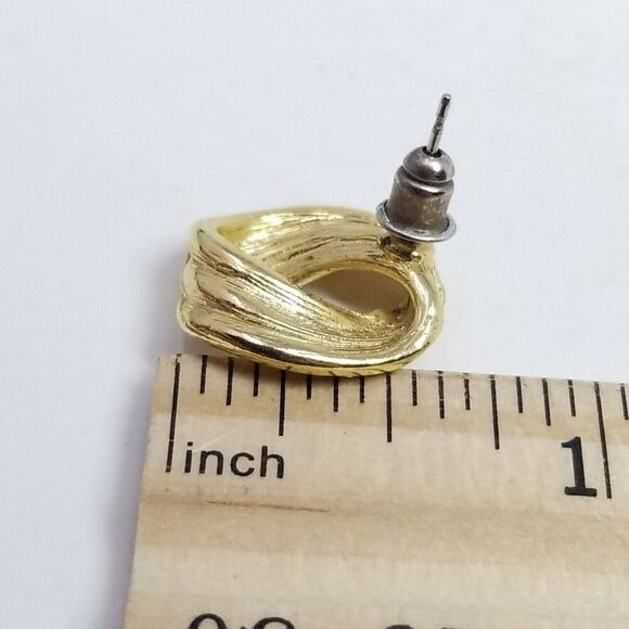 Vintage Simple Gold Tone Oval Shape Stud Earrings, Tube Illusion Design, Estate - Picture 4 of 5